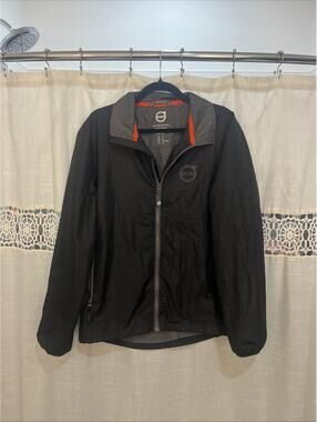Volvo Jacket Mens Small Black Iron Mark Logo Windbreaker Full Zip Lined Recycled